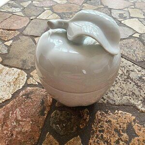 Limoges France White Ceramic Apple Shaped Lidded Trinket Box
